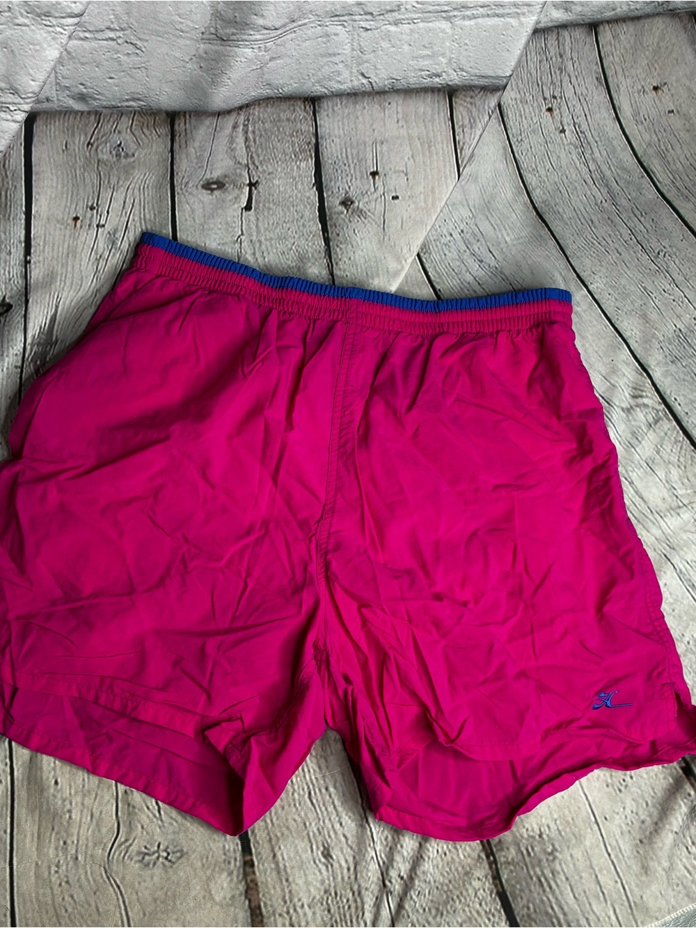 Vintage Hobie Hot Pink Blue Accent Nylon Mesh Swim Trunks Shorts 80s 90s Mens XL